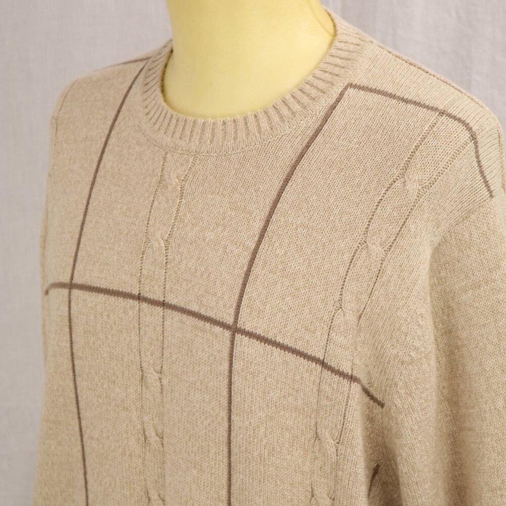 Dockers Men's Beige Sweater L Cable Knit Pullover Brown Striped Box Pattern VTG - Picture 8 of 12